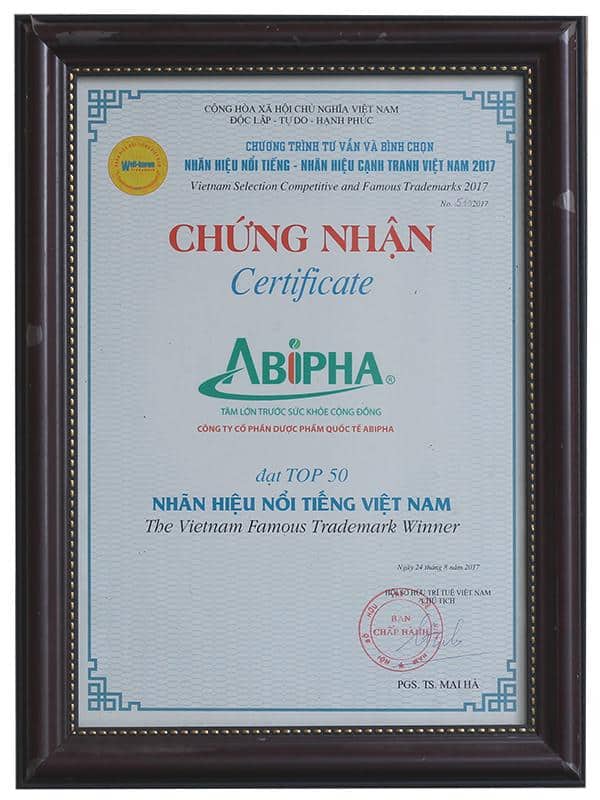 Abipha đạt Top 50 nhãn hiệu nổi tiếng Việt Nam 2017